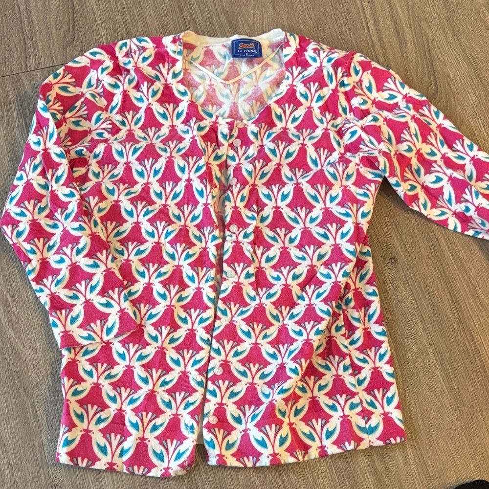 Le Tigre Pink and White Patterned Cardigan
